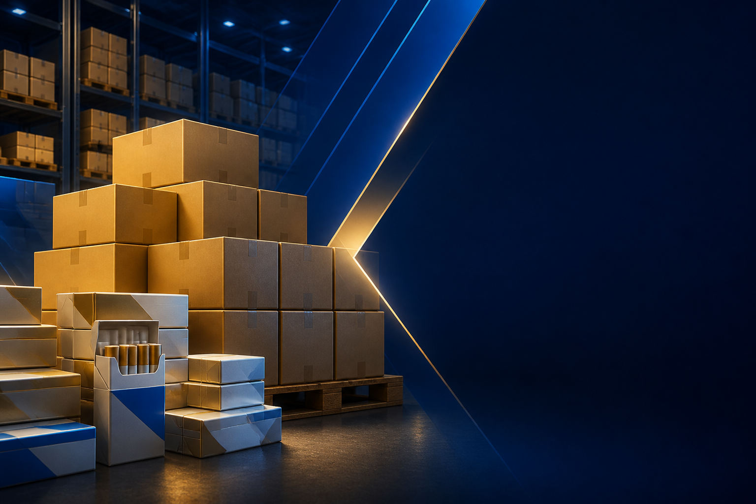 Unbranded cartons and shipping boxes arranged for a bulk savings campaign.