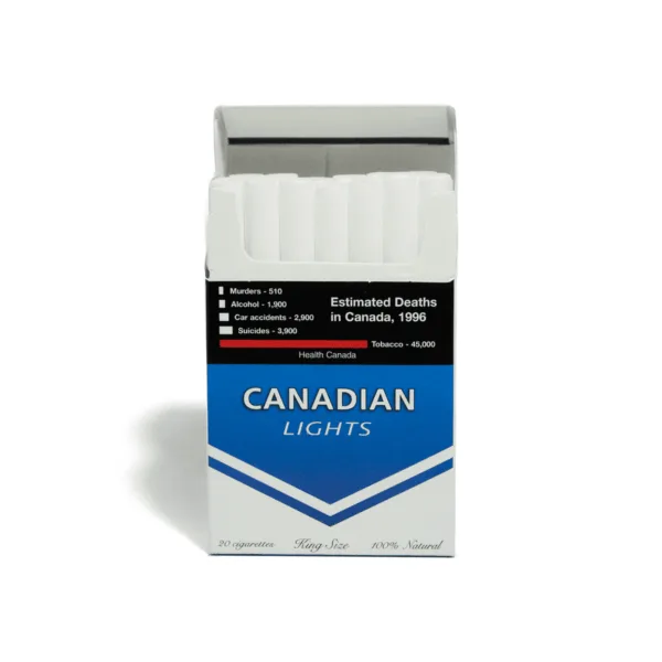 Buksan ang Canadian Lights pack front view na nagpapakita ng mga sigarilyo