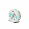 ZYN Spearmint 尼古丁袋盖的自上而下的细节，带有薄荷绿色品牌标识。