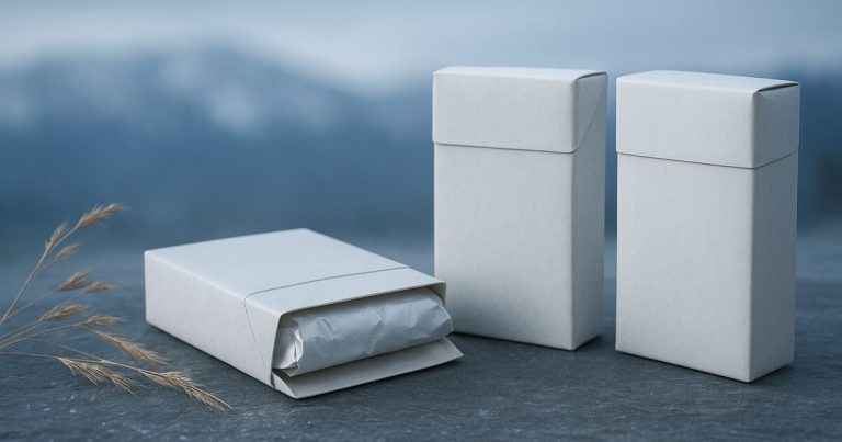 卡尔加里网上买烟指南特色图片，展示三包软纸香烟放在冷色调的表面上
